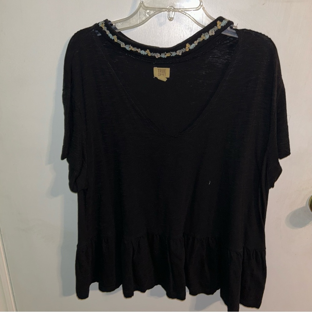 True Craft Black Boxy Embellished Blouse